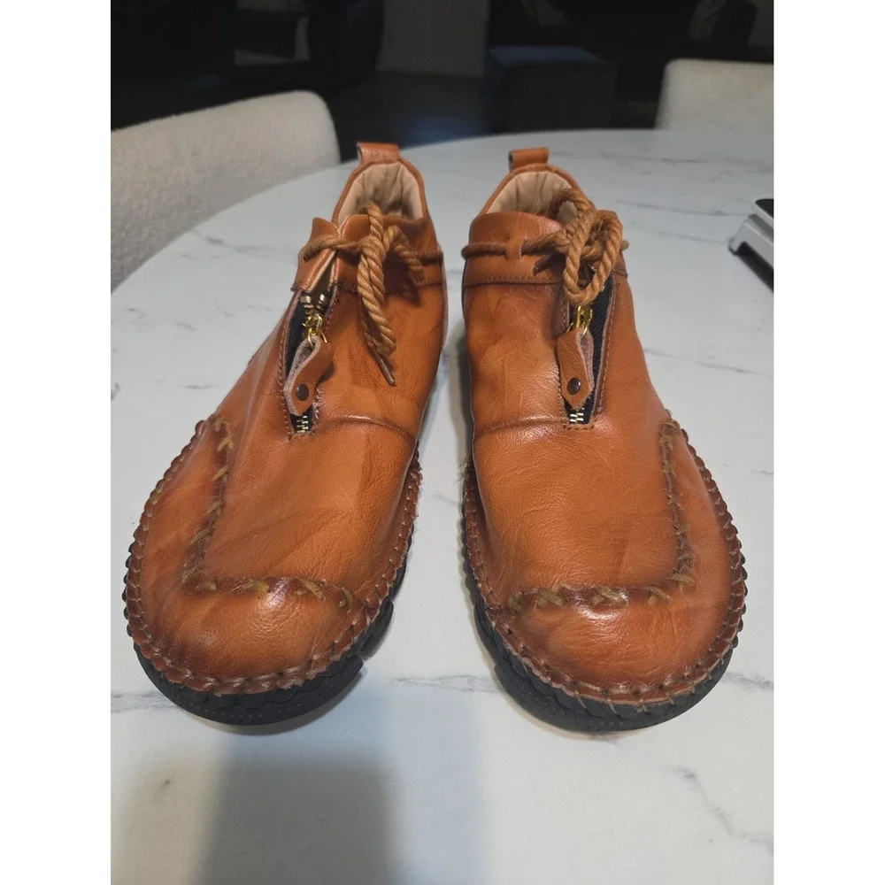 Men's Handcrafted Tan Leather Chukka Boots Zipper Lace-Up Moccasin Shoes Sz13